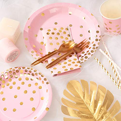  Pink Paper Plates And Napkins Party Supplies Serves 50, 4 Pack Tablecloths, Cups, Utensil, Straws Included For Girl Baby Shower, Pincess Theme Party, Birthday, Wedding, Total 354 PCS