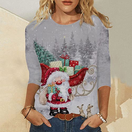  Pullover Sweatshirts For Women Cute Loose Tops Sweatshirts Long Sleeve Christmas Print Crew Neck Pullover Top Fall