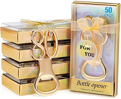  50 Pcs Golden Bottle Opener Birthday Party Favors, Rhinestones Wedding Anniversary For Guests Beer Opener Favor Gift Party Decor (60th Style)