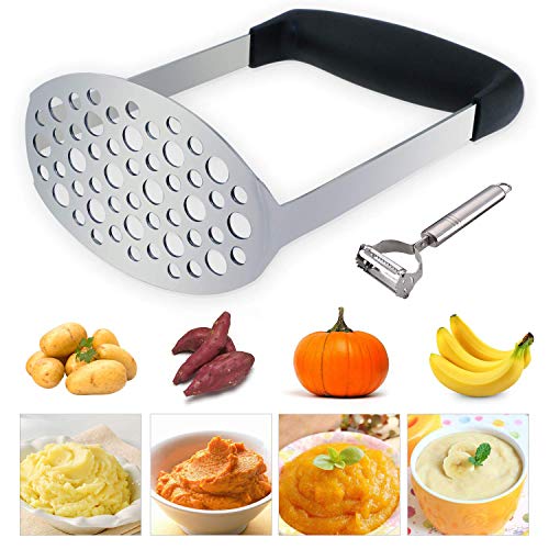  Stainless Steel Potato Masher, Black Handle, 12 × 7 × 17 Cm