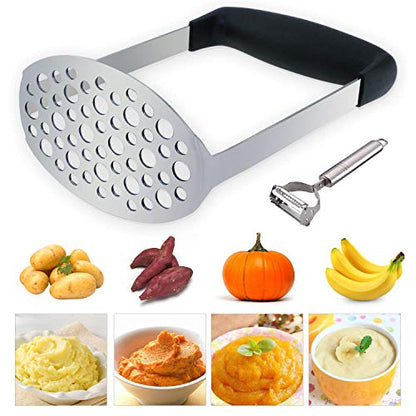  Stainless Steel Potato Masher, Black Handle, 12 × 7 × 17 Cm