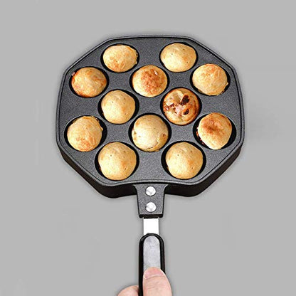  12 Holes Takoyaki Maker, Mini Pancakes Maker Japanese Taiyaki Pan Nonstick Egg Mcmuffin Maker Cast Iron Pan Cooking Tools With Handle For Octopus Ball Egg Puffs Mold Baking