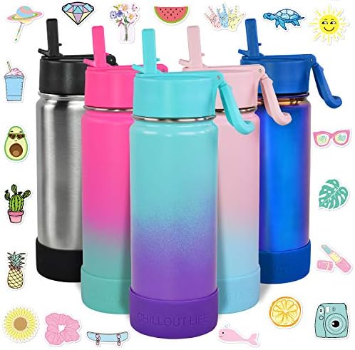  17 Oz Insulated Water Bottle With Straw Lid For Kids And Adult + 20 Funny Waterproof Stickers - Perfect For Personalizing Your Kids Metal Water Bottle