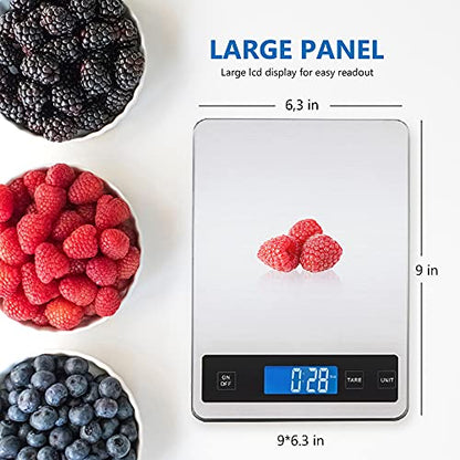  Digital Food Scale 33LB/15KG High Capacity, Accurate Weighing, Stainless Steel Electronic Kitchen Scale (Cooking/Baking/Meat/Coffee).