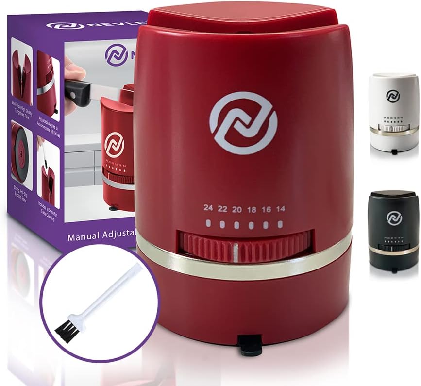  Adjustable Angle Manual Kitchen Knife Sharpener With Suction Base - These Sharpeners Prep, Repair, Sharpen, & Polish Most Knives In One Easy Step - Mini Brush For Quick & Easy Clean Up - White