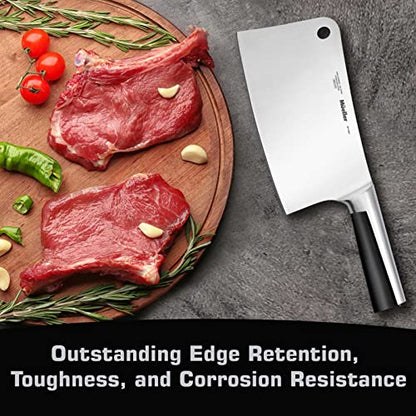  7-inch Meat Cleaver Knife, Stainless Steel Professional Butcher Chopper, Stainless Steel Handle, Heavy Duty Blade For Home Kitchen And Restaurant, Valentines Day Gifts For Him