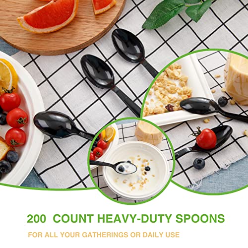  Supernal 400pcs Plastic Forks And Spoons,Black Plastic Silverware,Party Plastic Utensls Include 200 Plastic Forks And 200 Plastic Spoons For Home Kitchen Birthday,Party,Wedding, Easter, Monther's Day