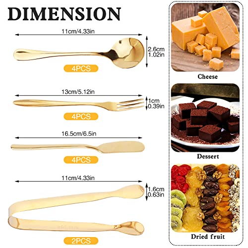  14 Pcs Cheese Spreader Set, Cheese Butter Jam Spreader Knives Set | Easy Clean, Stainless Steel Butter Knife, Mini Tongs, Serving Spoon And Fork For Cheese, Butter, Jam, Pastry(Gold)