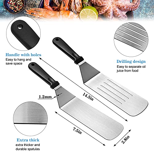  Flat Top Griddle Accessories Set For Blackstone And Camp Chef, Professional Grill Spatula Set With Burger Spatulas Scraper, BBQ Tool Griddle Utensils Kit For Men Outdoor Flattop Grills Cooking (Black)
