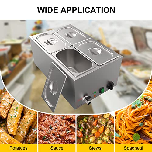  Commercial Stainless Steel 4 Sections Bain Marie Food Warmer 16 Qt Buffet Server With Lid And Tap For Home, Catering, Restaurants