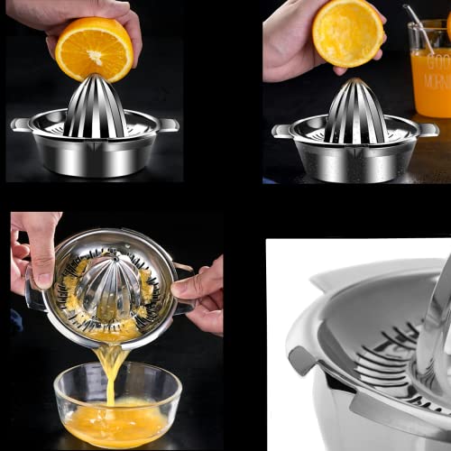  Citrus Lemon Orange Grapefuit Juicer Manual Squeezer Stainless Steel 304 Robust Hand Juicer Reamer Rotation Press With Strainer＆12 OZ Bowl, 2 Pour Spouts, Dishwasher Safe, Easy To Clean, Heavy Duty