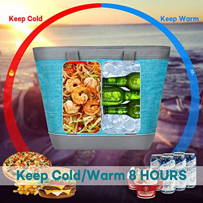  Ifavo Premium Insulated Cooler Bag With HD Thermal Foam, Reusable Large Grocery Cooler Bag For Shopping Trip, Frozen And Hot Grocery Delivery,Outdoor Picnics,Beach Travel (Blue)