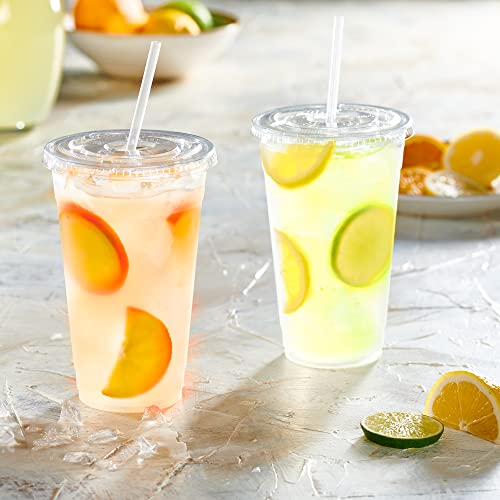  [50 Count] 24 Oz. Crystal Clear Plastic Cups With Flat Lids