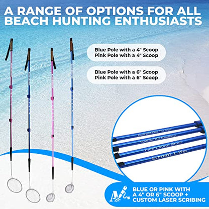  Sand Dipper Full Size Beach Scoop Shovel & Sifter Tool For Beachcombing – Adjustable Sea Glass, Shell, Shark Tooth Sifter For The Beach – Can Be Used As A Walking Or Hiking Stick Too – Blue, 4” Basket