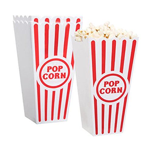  Stic Red White Striped Classic Popcorn Containers For Movie Night - 7.8 Inch Tall X 3.8 Inch Square (4 Pack)