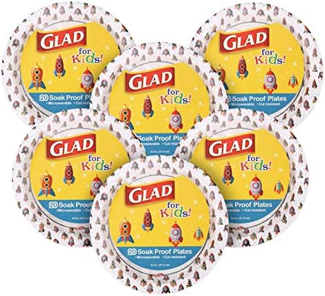  For Kids Rocket Paper Plates, 20 Count - 6 Pack | Small Round Paper Plates With Cute Rockets For Kids | Heavy Duty Disposable Soak Proof Microwavable Paper Plates For All Occasions, 8.5 Inch