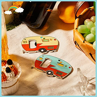  Bottle Openers Magnetic With Fridge Magnet Sticker Refrigerator Magnet Beer Bottle Openers, RV Caravan Camper Bottle Openers For Indoor Outdoor Picnic Home Kitchen Tools (Blue, Yellow,2 Pieces)