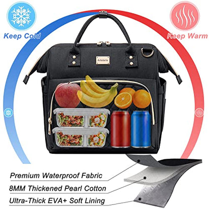  Women's Lunch Bag, Insulated Lunch Box Women For Work, Adults Large Lunch Tote, Leakproof Cooler Reusable Lunch Bag With Side Pockets & Shoulder Strap, Lunch Purse, Picnic Designer