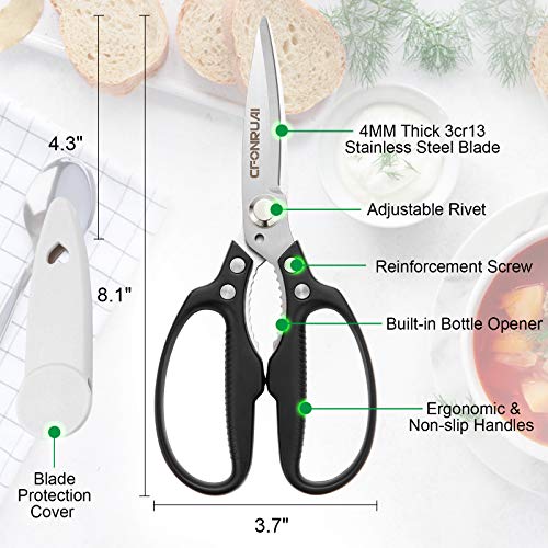  Kitchen Shears, CFONRUAI Heavy Duty Kitchen Scissors, Poultry Shears With Cover, 4MM Thick Stainless Steel Sharp Cooking Scissors, Multipurpose Scissors For Chicken, Bone, Poultry, Vegetable, Fish