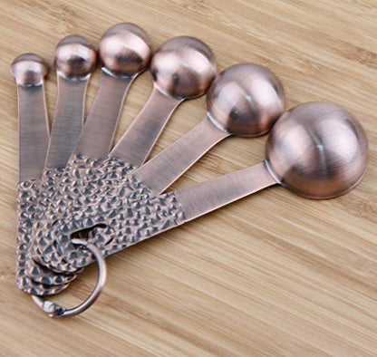  Measuring Spoons Set, Copper Measuring Spoons Set, Stainless Steel Measuring Spoons, Copper Plated Measuring Spoons, 6 Measurer Spoons (Copper-6spoons+1ring)