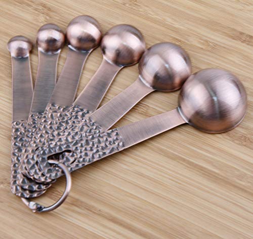  Measuring Spoons Set, Copper Measuring Spoons Set, Stainless Steel Measuring Spoons, Copper Plated Measuring Spoons, 6 Measurer Spoons (Copper-6spoons+1ring)