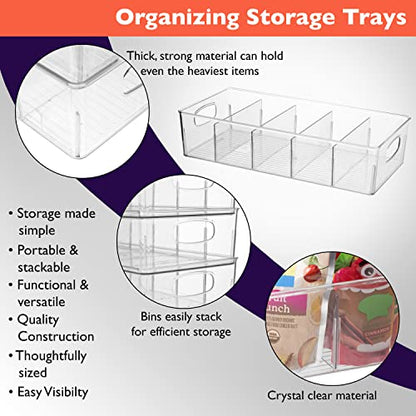  Plastic Pantry Organization And Storage Bins With Removable Dividers – XL Perfect Kitchen Organization Or Kitchen Storage – Refrigerator Organizer Bins, Cabinet Organizers, 2 Pack
