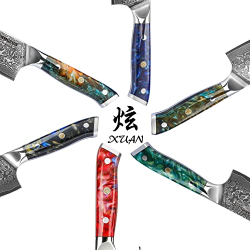  8” Bread Knife Serrated Blade- Damascus Steel & Resin Handle - Xuan Series(Sapphire Blue)