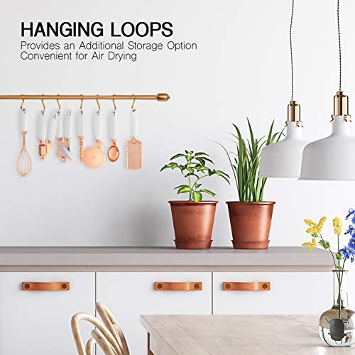  Ith COLOR 7 Pc Kitchen Gadget Set Copper Coated Stainless Steel Utensils With Soft Touch White Handles