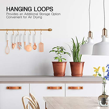  Ith COLOR 7 Pc Kitchen Gadget Set Copper Coated Stainless Steel Utensils With Soft Touch White Handles