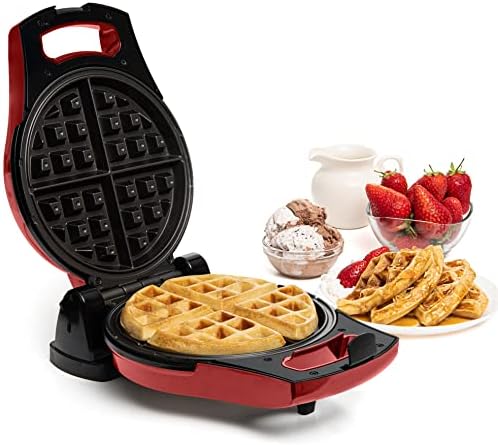  Belgian Waffle Maker, Electric Waffle Machine, Flips & Non-Stick Grids,Temperature Control, Round Waffle (Red)