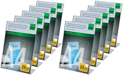 Sigel IGEL TA230 Sign Holder, Slanted, For A4, With Business Card Compartment, Acrylic, Transparent, 5 Pcs.