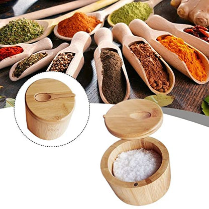  Bamboo Big Dipper Large Salt Cellar With Spoon And Magnetic Swivel Lid, 10 Ounce Storage Box