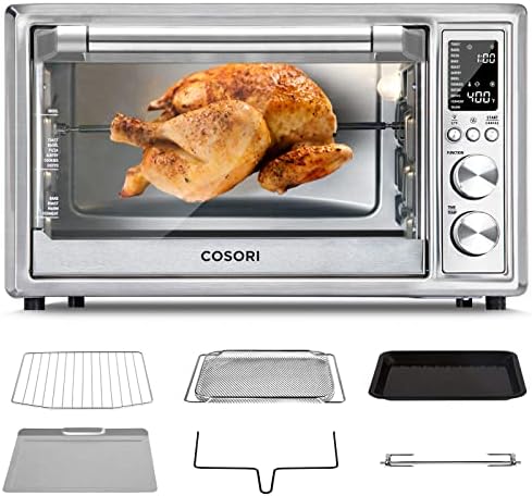  Air Fryer Toaster Oven, 12-in-1 Convection Oven Countertop With Rotisserie, Stainless Steel 32QT/32L, 6-Slice Toast, 13-inch Pizza,100 Recipes, Basket, Tray(6 Accessories)Included, CO130-AO