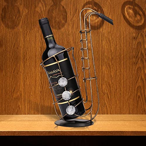  Saxophone Free StandingTabletop Wine Racks, Creative Metal Wine Bottle Holder, Collectible Figurines Wine Shelf Gifts For Wine Lovers, Home Interior Kitchen Bar Decorations
