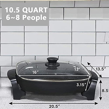 GENERIC Extra Deep Non-stick Electric Skillet Scratch Resistant, Serves 6 To 8 People (10.5Qt.)