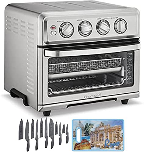  TOA-70 AirFryer Toaster Oven With Grill Stainless Steel Bundle With Cuisinart 12 Piece Ceramic Coated Cutlery Set Matte Black And Cuisinart 3D City Collection Rome Cutting Board