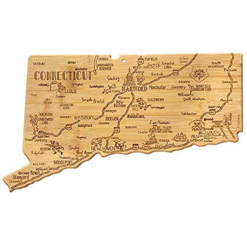  Destination Connecticut State Shaped Serving And Cutting Board, Includes Hang Tie For Wall Display