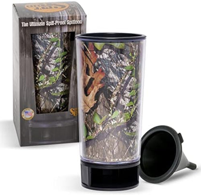  Ossy Oak Shadow Grass Blades By Spit Bud - The Ultimate Spittoon For Chew - Portable Dip & Snuff Cup With Lid, Pop Tab, Spill-Proof Funnel, Can Cutter & Holder - Fit In Cup Holders - Holds 8oz - Made In USA