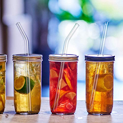  6-Pack Reusable Glass Straw-Transparent,Size 8''x10 MM,Including 3 Straight And 3 Bent With 2 Cleaning Brush- Perfect For Smoothies, Tea, Juice-Clear