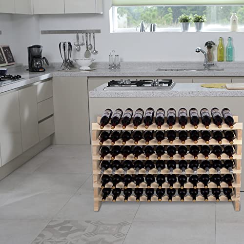  Stackable Modular Wine Rack Wine Storage Rack Holder Display Shelves For Wine Cellar Or Basement , Freestanding Wine Rack Thick Wood Wobble-Free (Unfinished, 12 X 6 Rows (72 Slots))