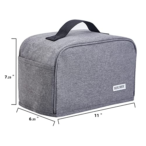  Toaster Dust Cover With 2 Pockets And Top Handle, Compatible With Cuisinart 2 Slice Toaster, Dust And Fingerprint Protection, Machine Washable, Grey