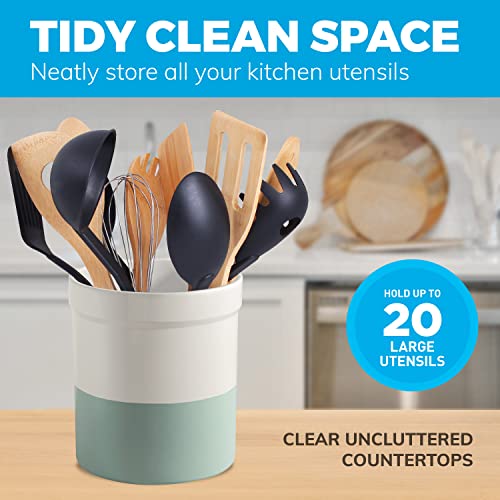  Large Ceramic Utensil Holder For Kitchen Counter - Utensil Crock - Dishwasher Safe Kitchen Utensil Holder For Kitchen Counter: Cooking Tensil Caddy For Countertop - Hold More Utensils