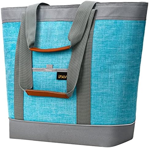 Ifavo Premium Insulated Cooler Bag With HD Thermal Foam, Reusable Large Grocery Cooler Bag For Shopping Trip, Frozen And Hot Grocery Delivery,Outdoor Picnics,Beach Travel (Blue)