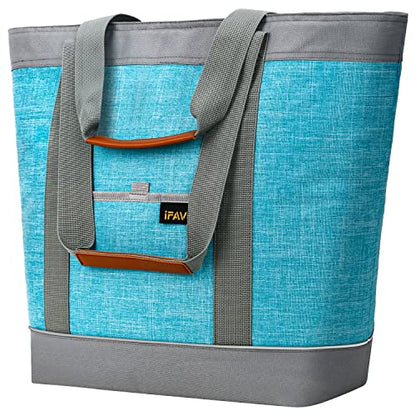  Ifavo Premium Insulated Cooler Bag With HD Thermal Foam, Reusable Large Grocery Cooler Bag For Shopping Trip, Frozen And Hot Grocery Delivery,Outdoor Picnics,Beach Travel (Blue)