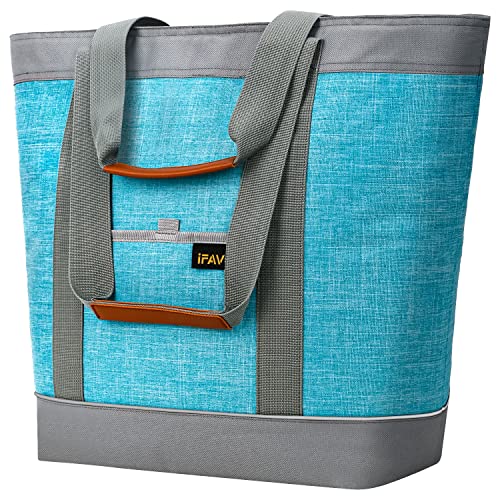  Ifavo Premium Insulated Cooler Bag With HD Thermal Foam, Reusable Large Grocery Cooler Bag For Shopping Trip, Frozen And Hot Grocery Delivery,Outdoor Picnics,Beach Travel (Blue)