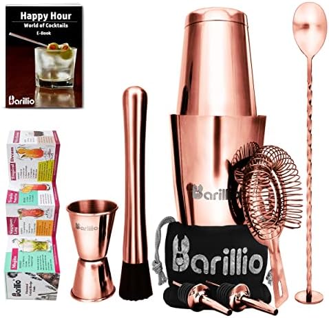  Ston Shaker Cocktail Shaker Set | Professional Bartender Kit With Weighted Martini Mixer, Hawthorne Strainer, Jigger, Mojito Muddler, Mixing Spoon & 2 Liquor Pourers……