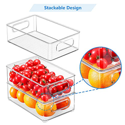  Kapebow Kitchen Storage Organizer Bins - Home Pantry Organizers 6pcs Refrigerator Organizer Bins Plastic Fridge Freezer Containers Cabinets Bin BPA Free Clear Plastic Pantry Storage Racks