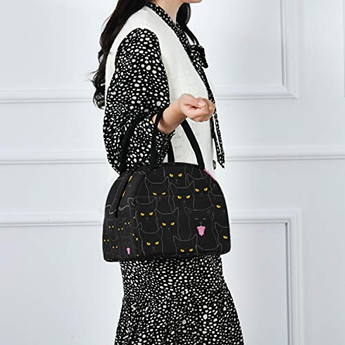  Cat Lunch Bag For Women Cute Reusable Tote Bag Cooler Black Insulated Lunch Box For School Office Picnic Kids Adults Children