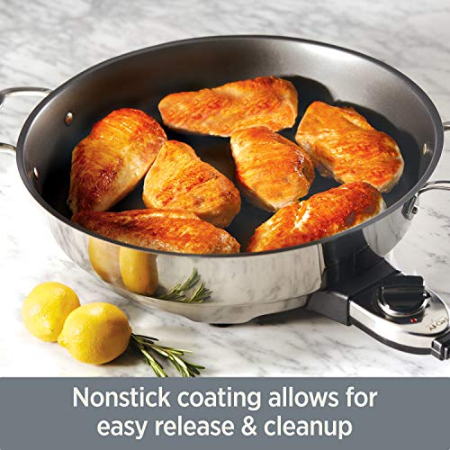  Electrics Stainless Steel And Nonstick Surface Skillet 7 Quart 1800 Watts Temp Control, Cookware, Pots And Pans, Oven, Broil, Dishwasher Safe