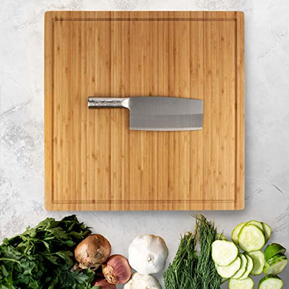  Bamboo Burner Cover Cutting Board, 3-Ply, Large, Square - Grooved/Flat (20"x20"x0.75")